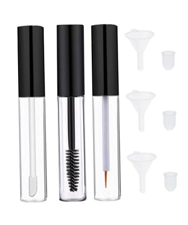 Empty Mascara Tube and Wand 3PCS 10ml Empty Lip Gloss Tubes Transparent Empty Eyeliner Tube with Rubber Inserts and Funnels for DIY Castor Oil