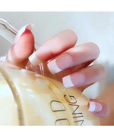 24Pcs Nude French Tip Press on Nails - Coffin False Nails for Women and Girls | Z - Buy Online on SooperMarket.com