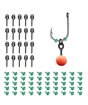 Ottymo 20 pieces of screw bait and 50 pieces of hook stopper bait screws permanently stainless hook boilies screw high toughness thread bait bait ring carp fishing accessories for fishing hooks