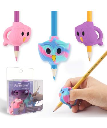 Writing aid for Abbey Children Firesara Original owl pencil handwriting ergonomic 3-finger sets writing learning aid for trainer Handwriting correction Righties and Lefties 3 pieces colored+pink+purple