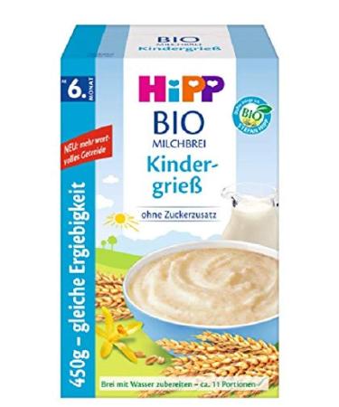 Hipp organic milk porridge without added sugar bulk pack from 6 months children's semolina pack of 4 (4 x 450 g) children's semolina