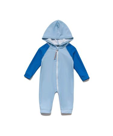 BONVERANO Baby Boys Swimsuit Toddler Bathing Suit Zip-up Full-Zip Hoodie One Piece Swimwear with UPF 50+ Sun Protection 12-18 Months Blue