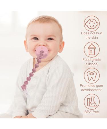CLdy 2-in-1 Silicone Pacifier Chain & Bite Ring Toys - BPA-Free Baby Pacifier Holder Strap - 3-Pack (Orange Purple Pink) for Boys & Girls - Buy Online on SooperMarket.com