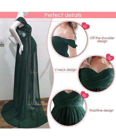 FEOYA Maxi Maternity Dress - Lace Strapless Gown for Pregnant Women Photography - Green - Buy Online on SooperMarket.com