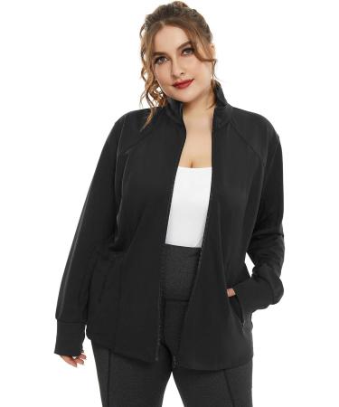 Hanna Nikole Women's Plus Size Running Jacket - Full Zip, Thumb Holes, Black 22 Plus - Buy Online on SooperMarket.com