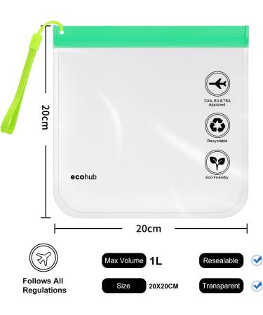 EcoHub Airport Security Liquids Bags - 2 Pack Clear EVA Toiletry Bag for Travel - Airline Approved Zip Lock Bags with Carrying Handle - Green - Buy Online on SooperMarket.com