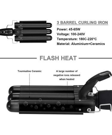 3 Barrel Curling Iron 25mm Hair Curler Hair Waver Wand Adjustable Temperature with 2 Temperature Control for Long or Short Hair Styling Curling Iron Large Wave Ceramic Wide Hair Crimpers Black - Buy Online on SooperMarket.com
