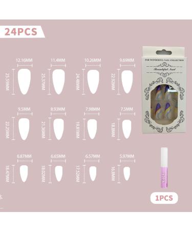 Luvadeyo 24 PCs Almond Press-On Nails | Rainbow Acrylic Fake Nails with Glue for Women & Girls - Buy Online on SooperMarket.com