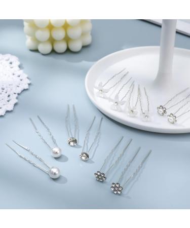 AUXSOUL Bridal Hair Pins - Crystal Pearl U-Shaped Diamond Clips for Wedding - 30Pcs (6 Styles) - Buy Online on SooperMarket.com