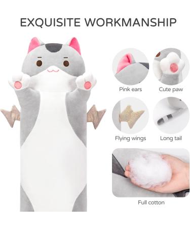 Mewaii 28in Long Cat Plush Pillow - Cute Gray Kitty Stuffed Animal Toy for Kids - Buy Online on SooperMarket.com
