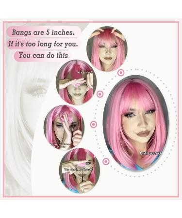 AISI BEAUTY 12 Inch Pink Bob Wig with Bangs - Short Straight Synthetic Cosplay Party Wig for Women - Buy Online on SooperMarket.com