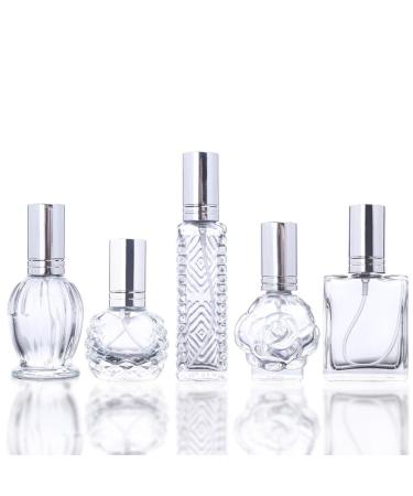 H&D Crystal Vintage Empty Refillable Perfume Bottle Glass Bottle Atomizer for Wedding Gifts Home Decor Set of 5 Style-1