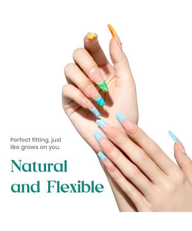 Beetles 500Pcs Long Coffin Fake Gel Nail Tips with Glues - Clear Press On Nails for Acrylic/Dip Powder/Poly Gel Extensions - Halloween Nail Art Design - Buy Online on SooperMarket.com