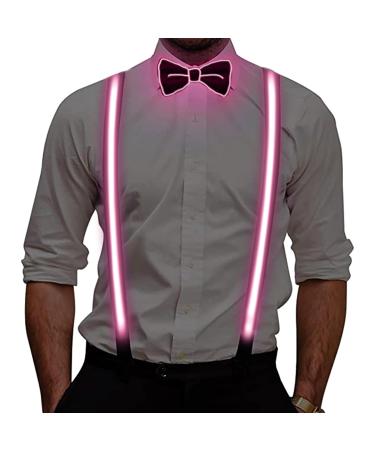 Ausolee Suspenders Men Luminous Men's LED Suspenders and Bow Tie 2 Pieces/Set for Music Festival Halloween Costume Party Purple