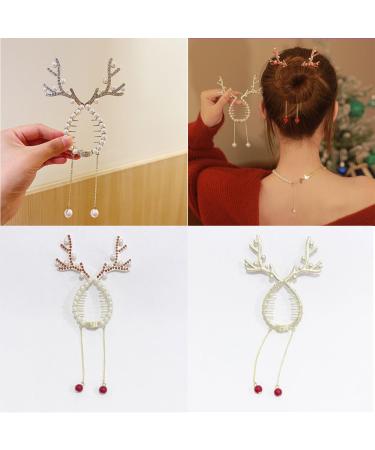 Rhinestone Tassel Ponytail Hair Claw Hair Bun Clip Tassel Ponytail Hair Clips Rhinestone Ponytail Holder Christmas Antlers Pearl Sparkling Diamond Tassel Hair Clips for Women (2pcs-B) - Buy Online on SooperMarket.com
