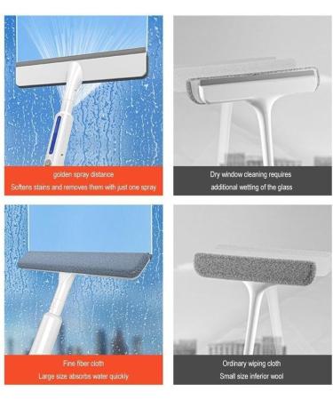 Squeegee For Window Cleaning with Spray and 3 Pads 2024 New Double Sided Spray Window Retractable Cleani Cleaner Spray Glass White 30cm panel - Buy Online on SooperMarket.com