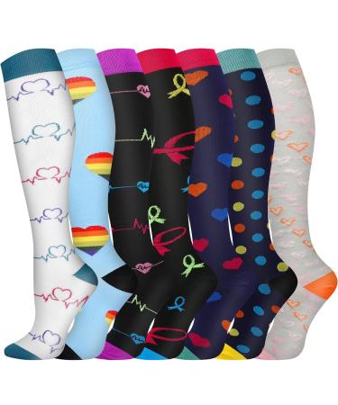 Pnosnesy Compression Socks (7 Pairs) for Men & Women 15-20 mmHg is Best for Athletics Running Flight Travel Support S/M Multicoloured 01