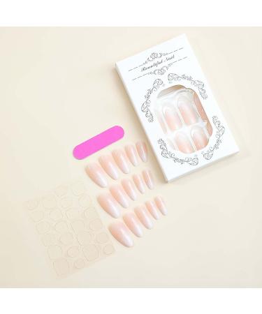 Buy Press on Nails Almond Short - Pink White Ombre Acrylic Fake Nails with Glue | Glossy Reusable Stick on Nails for Women - Buy Online on SooperMarket.com