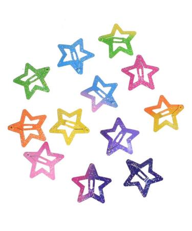 Slip metal clasp clips star hair clips colorful glitter pentagram metal hair clips 12pcs 2.5 cm