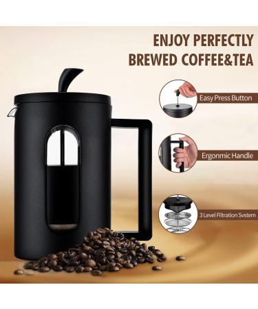 OGNI ORA 12oz French Press Coffee Maker - Borosilicate Glass, 3 Filter Screens, Dishwasher Safe - Black - Buy Online on SooperMarket.com