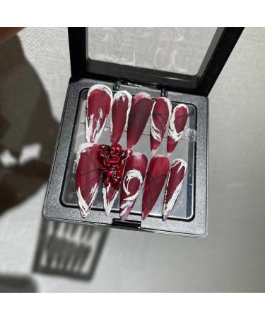 Temperament-enhancing nail art hand-made long nail art finished product with removable fake nails patch.(XS)