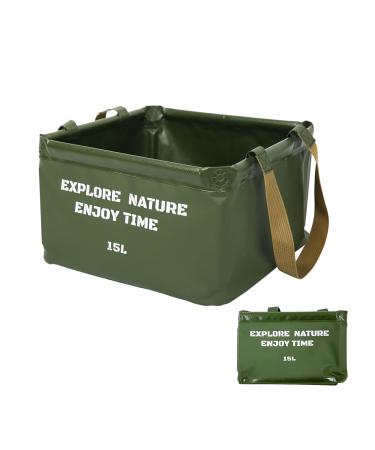PSG Collapsible Bucket 3.75 Gallon Container Square Folding Water Bucket Portable Lightweight Wash Basin for Outdoor Camping Fishing Travelling Gardening Car Washing Green 1PACK