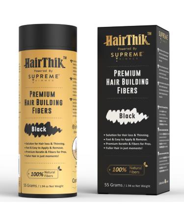 HairThik Hair Building Fibers - Instantly Fill in Fine or Thinning Hair for Thicker Fuller-Looking Hair for Men & Women – Hair Thinning & Balding Solution | 55 Grams (Black)