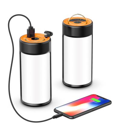 LED Camping Lantern, CT CAPETRONIX Rechargeable Camping Lights with 400LM 5 Light Modes Water-Resistant, Portable Tent Lights for Camping Power Outage Emergency Hurricane Home (2 Pack, Black & Orange) Black & Orange 2-Pack
