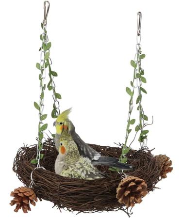 WACURRENTHYD Natural Rattan Nest Small Medium Large Bird Swing for Parrot Parakeet Cockatiel Conure Cockatoo Macaw Amazon African Grey Lovebird Finch Canary Budgie Cage Perch Toy (Small) - Buy Online on SooperMarket.com
