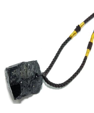 Oralgo's irregular stone trailer necklace insertional chain Tourmaline stone pendant choker necklace unique long sweater chain black tourmaline
