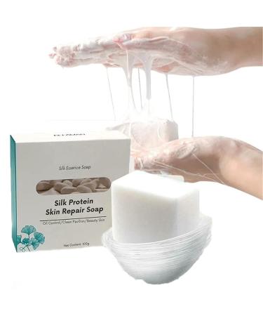Silk Protein Skin Repair Soap Skin Lightening Soap Natural Goat Milk Soap Bar Silk Protein Essence Soap Control Oil Cleansing Soap Net Acne Moisturizing Repair (1Pcs)