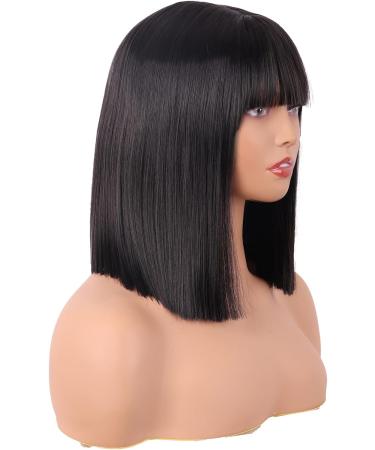 MapofBeauty 12 Inch/30 cm Straight Bob Flat Bangs Short Colorful Synthetic Hair Cosplay Party Wig (Black) - Buy Online on SooperMarket.com