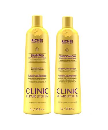 Rich e Professional | Clinic Repair System Home Care Kit | Shampoo And Conditioner | (2x) 1000 ml / 33.8 fl.oz. Clinic (2x1Liters)