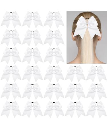 Janinka 40 Pack Large Hair Bows 8'' Cheerleader Bow Ponytail Holder Elastic Band Scrunchies Bulk for Girls Women Accessories Teen College Outfit Uniform Sports Softball (White)