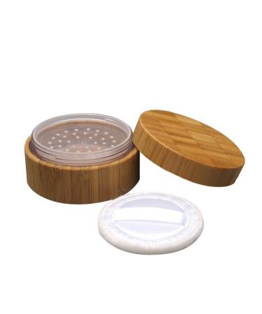 30g Empty Eco-Friendly Bamboo Powder Jars Makeup Double Sided Case Box Container with Plastic Flour Sifter Baby Powder Puff Kit