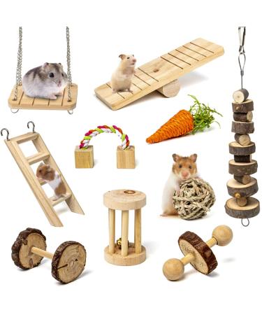 Sofier Hamster Chew Toys Set Natural Wooden Hamster Toys and Accessories for Cage Guinea Pig Chew Toys for Teeth Small Animal Toys Syrian Hamster Rats Chinchillas Gerbils Hamster Swing Seesaw