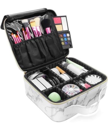 LKE Makeup Organizer and Storage Makeup Travel Cases Makeup Bag Waterproof Travel Makeup Bag Makeup Organizer Bag Jewelry Travel Organizer with Adjustable Dividers (9.8x8.86x3.7 inches) (Marble)