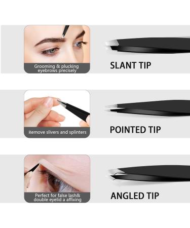 Professional Stainless Steel Tweezers Set for Eyebrows and Facial Hair Removal - 3.8inch Black (3 Count) | Precision Tweezers for Splinters and Ingrown Hairs - Buy Online on SooperMarket.com