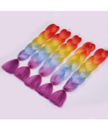 Showjarlly Jumbo Braid Art Hair Extensions - 24 inch Ombre KanCalon Braid for Crochet & Box Braids - 5 Pack in Orange/Yellow/Blue/Purple/Red - Buy Online on SooperMarket.com