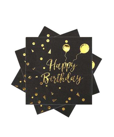 40 pieces Happy Birthday black and gold birthday napkins 33x33cm paper party napkins for young girls birthday party decoration