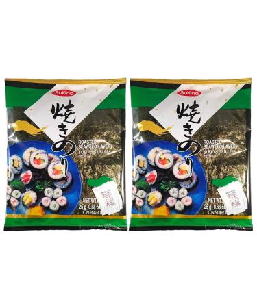 Sukina Korean Roasted Sushi Seaweed Laver 10 Sheets 25g (Pack of 2) by CNMART