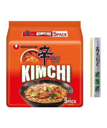 Nong Shim Kimchi Ramyun Instant Noodle Soup Halal 120g (Pack of 5) Include Free CNMART Chopsticks