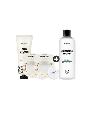 Mongdies Double Sun Cushion & Sunscreen + Cleansing Water Set (3+1)