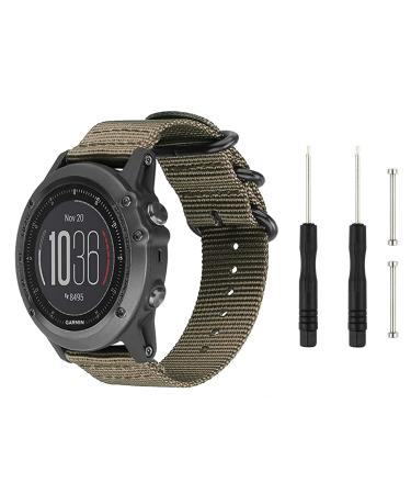 Digit.Tail Sport Military Nylon Replacement Bands Universal 26mm Watch Strap Band Accessory with Pins and removal tools for Garmin Fenix 3 / Fenix 3 HR, Fenix 5X / 6X / 7X Smart Watch (Khaki)