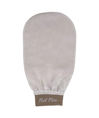 Turkish 100% Silk Exfoliating Gloves & Mitt  Bath Scrub Exfoliator Body Glove  Fake Tan Remover Bath Mitt for Women  Men  Shower  Hammam  Spa by Feel Fine (White & Brown)