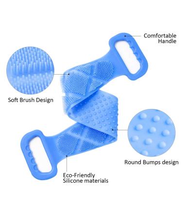 Silicone Bath Body Brush, Long Exfoliating Back Scrubber Massager, Sky Blue - Buy Online on SooperMarket.com