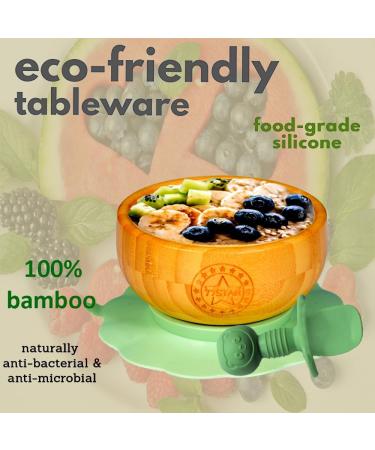 77 Star Bamboo Baby Weaning Set | Suction Bowl, Plate, Spoon & Fork | Non-Slip Baby Feeding Set with Strong Detachable Suction Base | Mist Color - Buy Online on SooperMarket.com