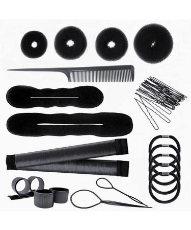 PARFINER Hair Bun Maker Magic French Twist Hairstyle Clip Snap Bun Makers Hair Elastic Bands Pins With Comb Hair Styling Accessories Black