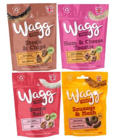 Wagg Dog Treats Bundle Sausage & Mash Steak & Chips Bacon Roll Ham & Cheese Toastie Training Treats for Puppy