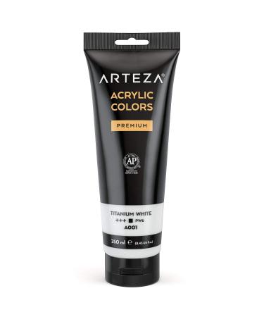 ARTEZA Acrylic Paint Titanium White Color 8.45 oz/250 ml Tube  Rich Pigment  Non Fading  Non Toxic  Single Color Paint for Artists & Hobby Painters 8.45 Fl Oz (Pack of 1) Titanium White